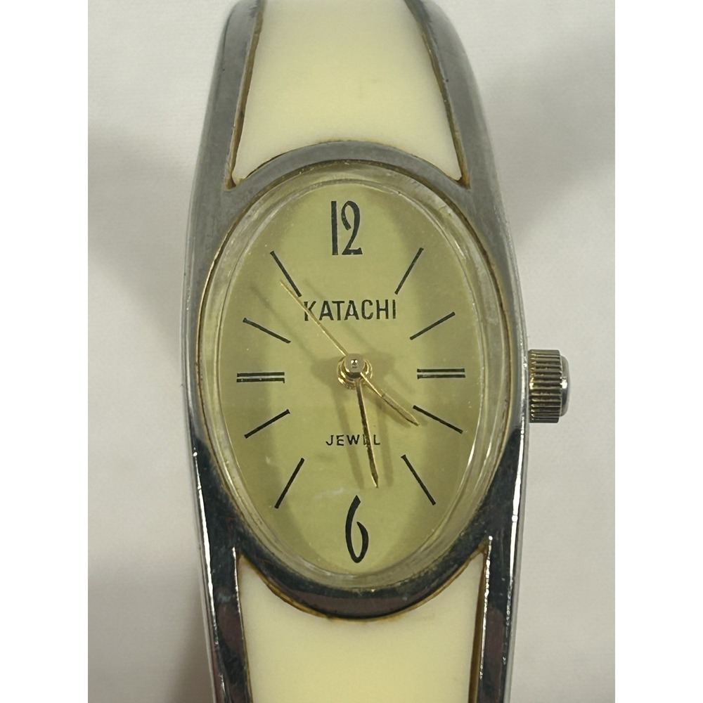 Vintage Katachi Ladies Bangle Watch Ivory Cream Cuff 17 Jewel Mechanical Working